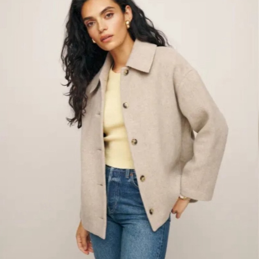 Reformation Rocky Oversized Jacket in Beige Oatmeal Wool blend